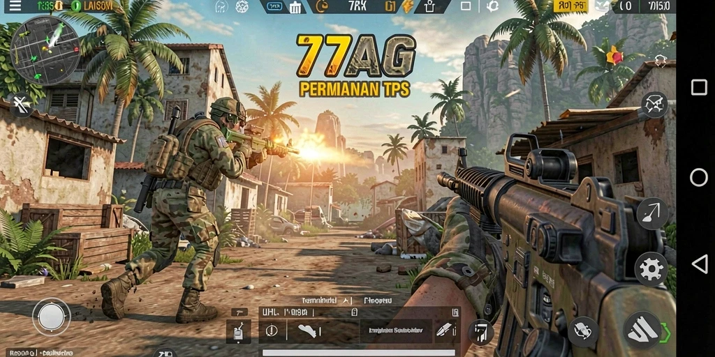 Screenshot utama 77AG menampilkan aksi seru dalam pertempuran TPS.