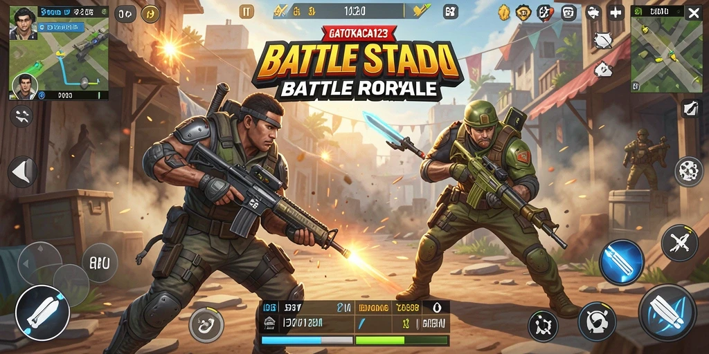 Tampilan gameplay mendebarkan dari GATOTKACA123 di arena Battle Royale.
