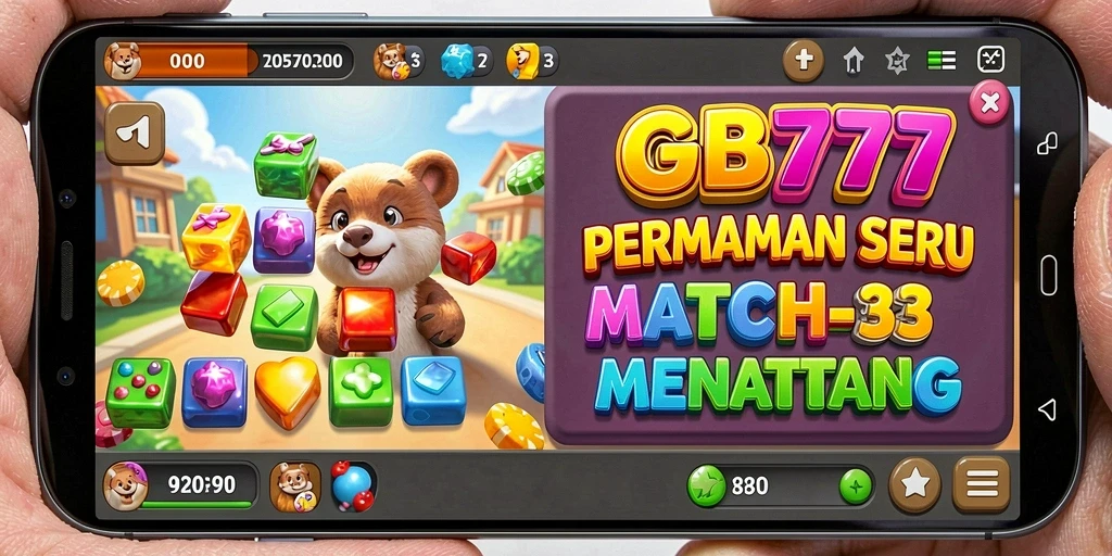 Screenshot GB777 menampilkan gameplay Match-3 yang penuh warna dan seru.