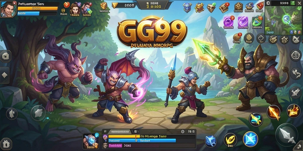 Screenshot gameplay GG99 yang menunjukkan pertarungan seru dan interaksi antar pemain.