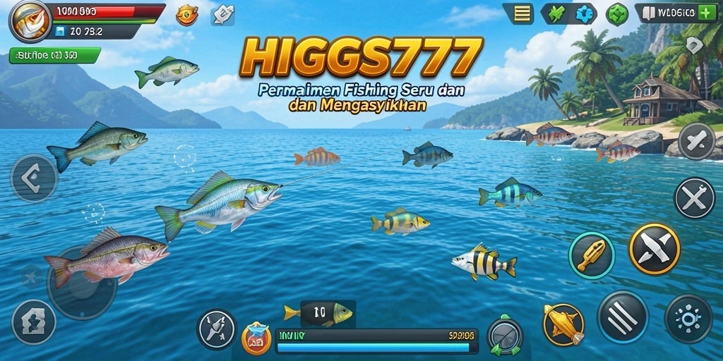 Tampilan gameplay HIGGS777 yang menyenangkan saat berburu ikan di lautan.