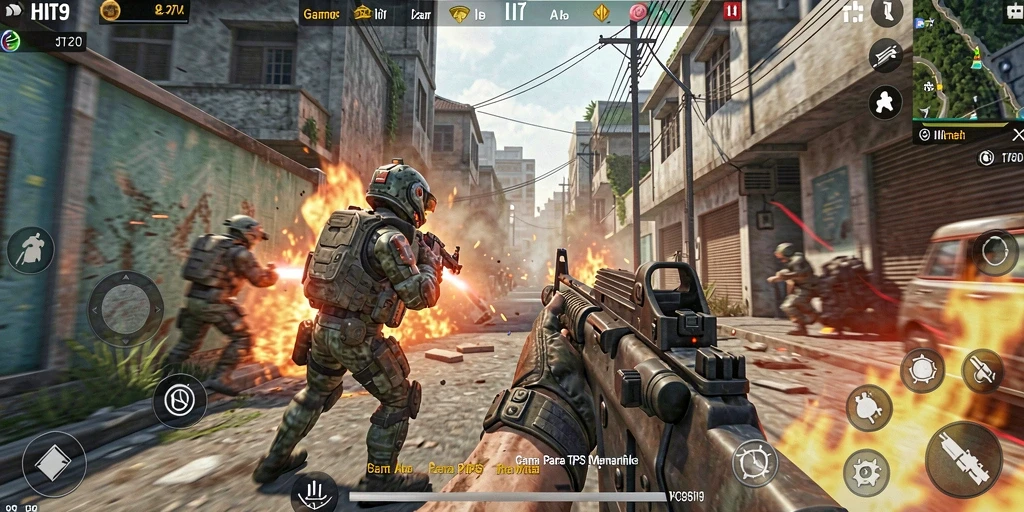 Tampilan gameplay seru HIT9 dalam pertempuran TPS yang mendebarkan.