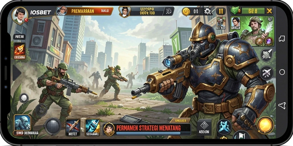 Screenshot utama <strong>IOSBET</strong> menunjukkan pertarungan strategis yang mendebarkan.