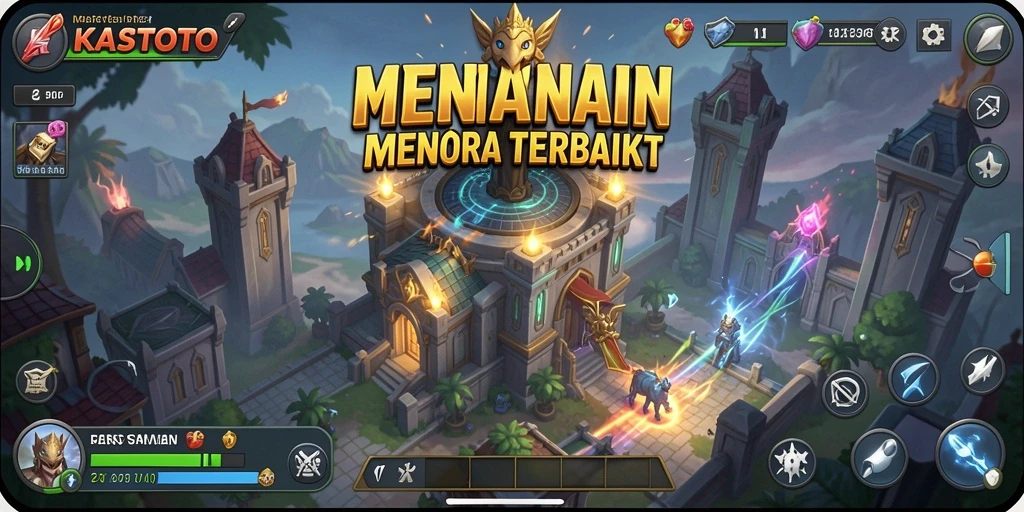Tangkapan layar KASTOTO menampilkan aksi seru dalam permainan Tower Defense.