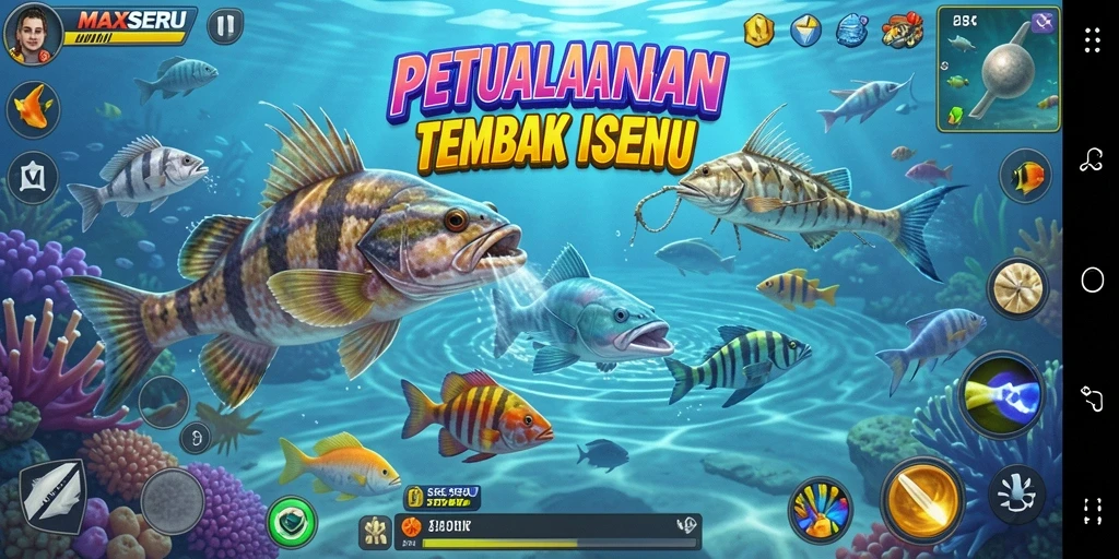 Gameplay seru menembak ikan di MAXSERU yang berwarna-warni.