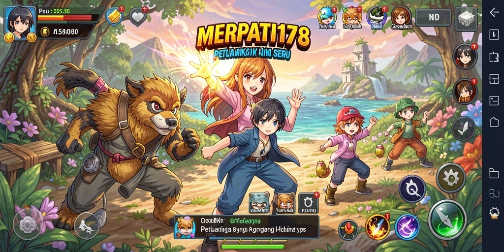Tangkapan layar utama MERPATI178 menampilkan karakter anime dalam aksi seru.