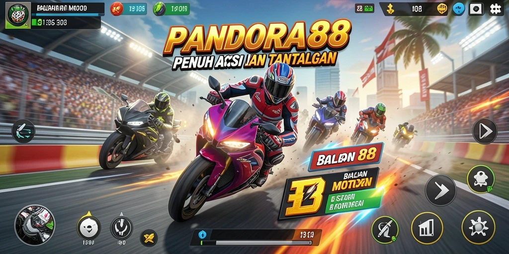Tangkapan layar PANDORA88 menampilkan aksi balapan motor yang mendebarkan.