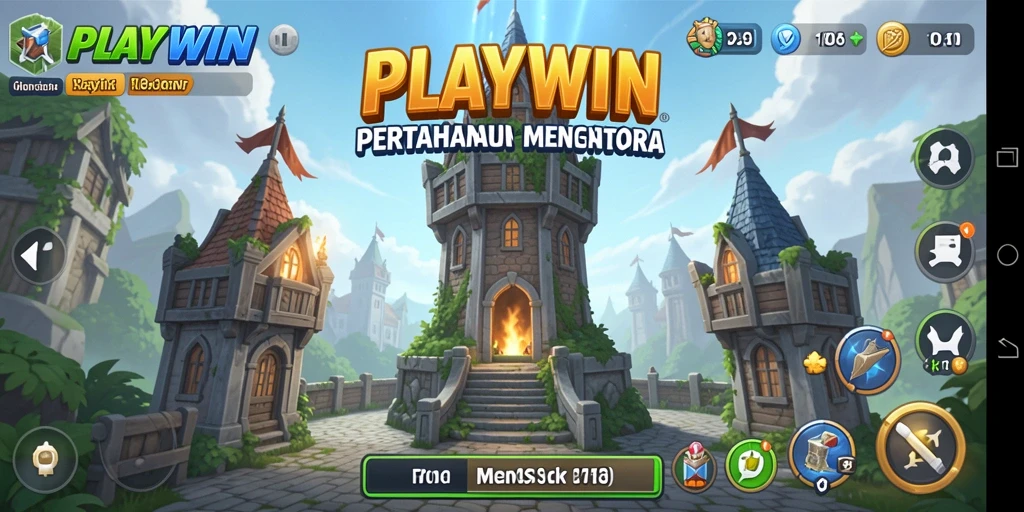Screenshot utama PLAYWIN menampilkan aksi seru dalam permainan Tower Defense.