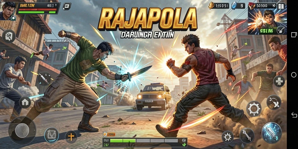 Screenshot gameplay RAJAPOLA saat aksi pertarungan yang seru.