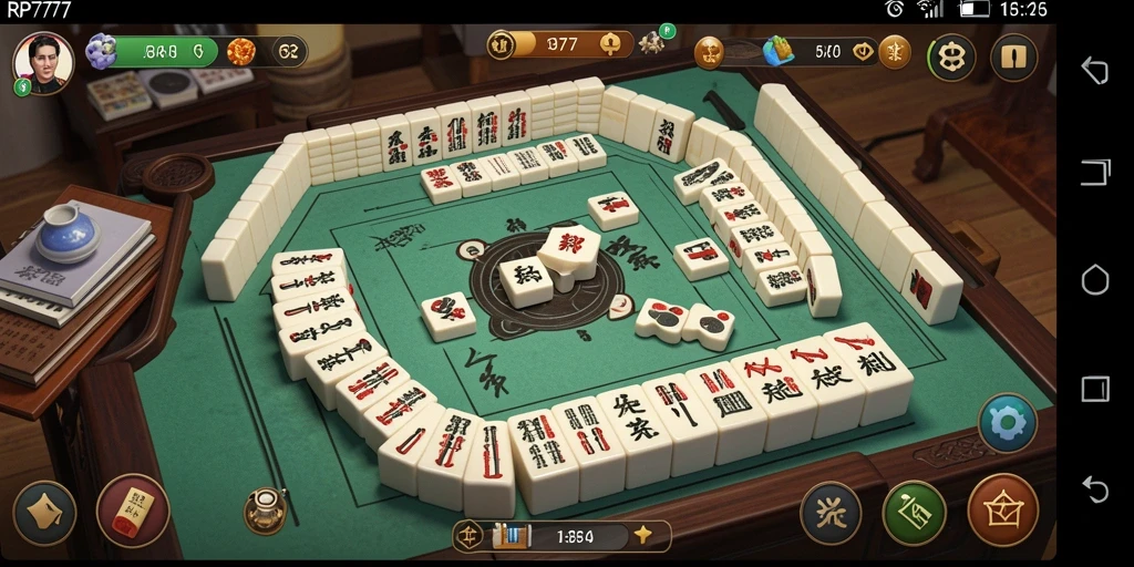 Tangkapan layar gameplay RP777 menampilkan aksi seru dan tantangan Mahjong.