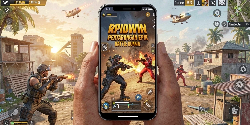 Tangkapan layar RPIDWIN menunjukkan aksi seru dalam pertarungan Battle Royale.