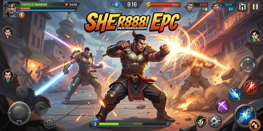 Tampilan gameplay SHE888 dengan karakter bertarung yang beraksi.