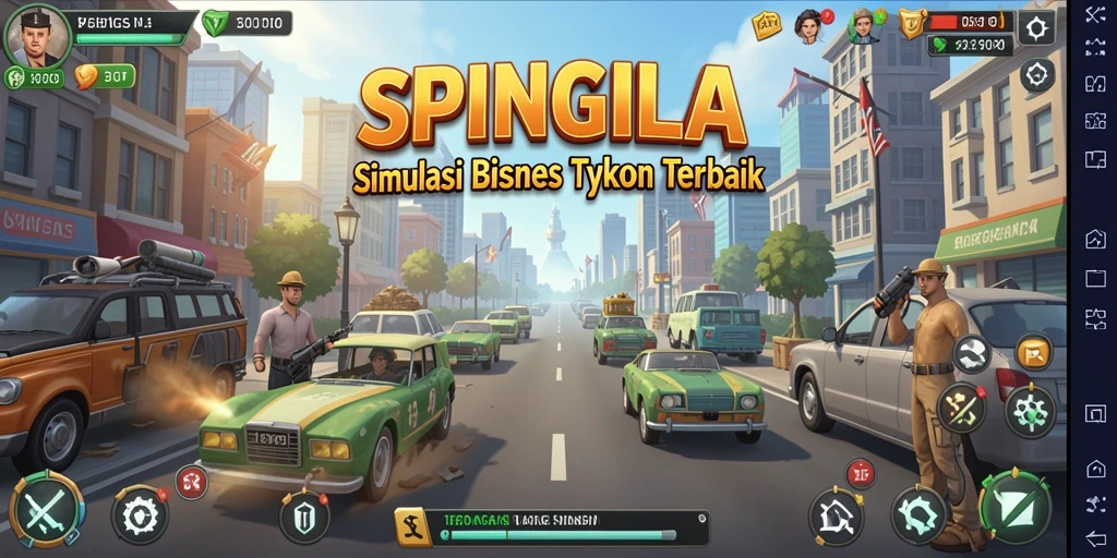 Tampilan gameplay SPINGILA dengan fitur menarik dalam simulasi bisnis.