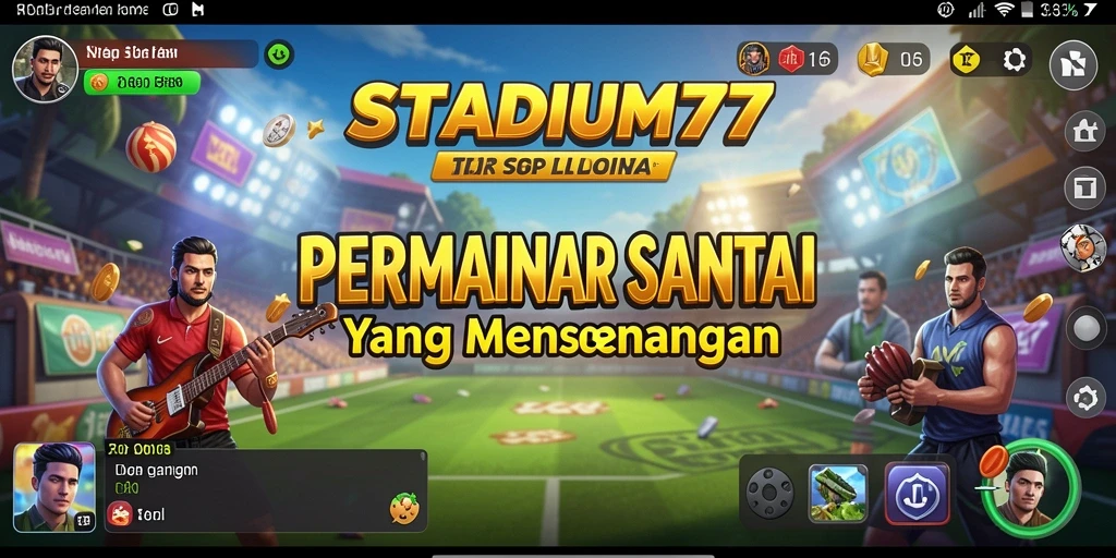 Tampilan gameplay STADIUM77 yang ceria dan penuh warna.
