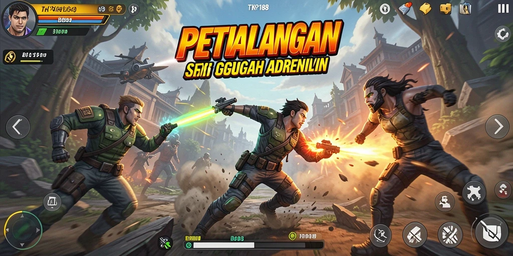 Screenshot gameplay TKP188 menunjukkan pertarungan intens dan aksi yang mendebarkan.