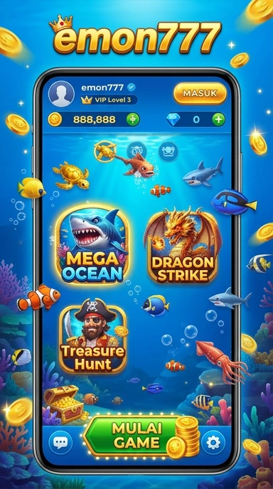 Screenshot aplikasi emon777 menampilkan berbagai kategori aplikasi yang tersedia.